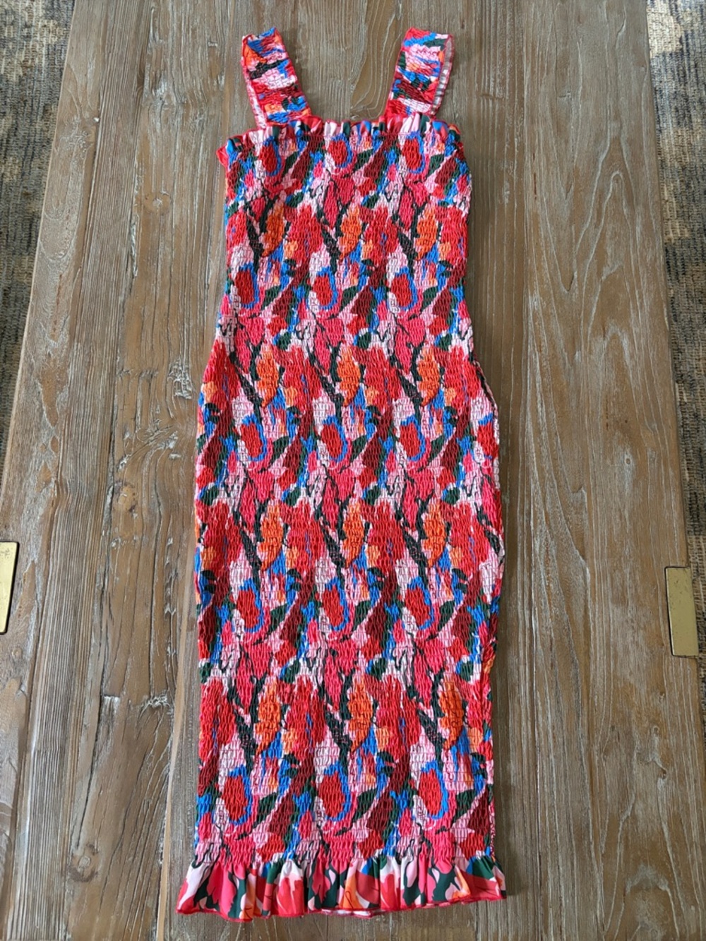 SNDYS Smocked Red Floral Midi dress sz 4